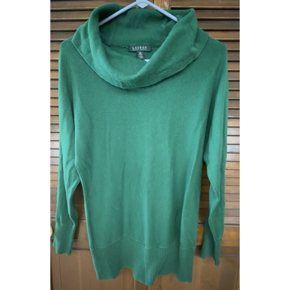 Lauren Ralph Lauren Womens M Green Cowl Neck Dolman Tunic Sweater Cotton Modal